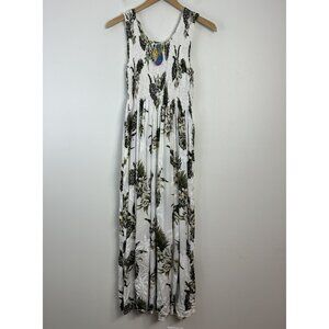 Sunny Island Hawaii Dress Womens One Size Tropical Smocked Midi White Floral NWT